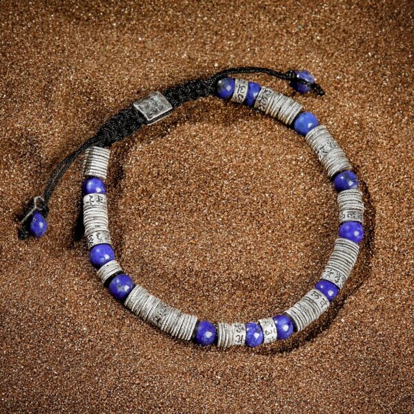 Spiritual Mindset - Silver Heishi Lapis Lazuli Mantra Bracelet